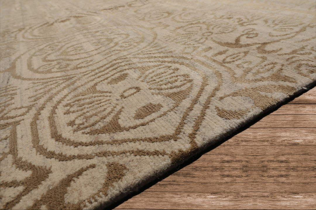 Celeste Rugs  10'x13'9" Beige Hand-Knotted Tibetan Wool & Silk Transitional Oriental Area Rug