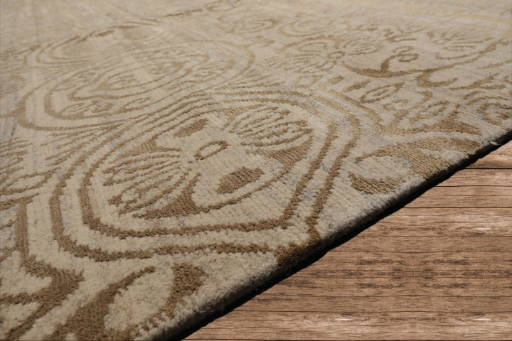 Celeste Rugs  10'x13'9" Beige Hand-Knotted Tibetan Wool & Silk Transitional Oriental Area Rug