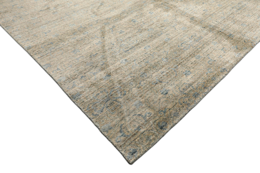 8x10 Beige, Gray, Aqua Color Hand Loomed Oushak Wool &amp; Bamboo Silk Transitional Oriental Rug