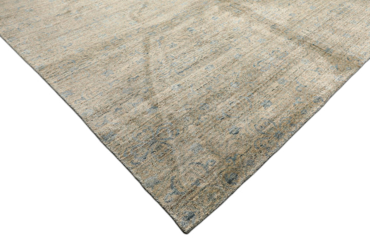 8x10 Beige, Gray, Aqua Color Hand Loomed Oushak Wool &amp; Bamboo Silk Transitional Oriental Rug