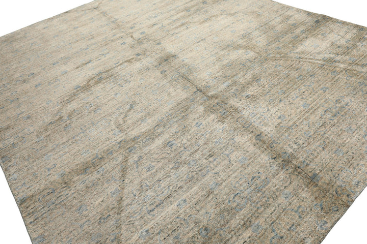 8x10 Beige, Gray, Aqua Color Hand Loomed Oushak Wool &amp; Bamboo Silk Transitional Oriental Rug