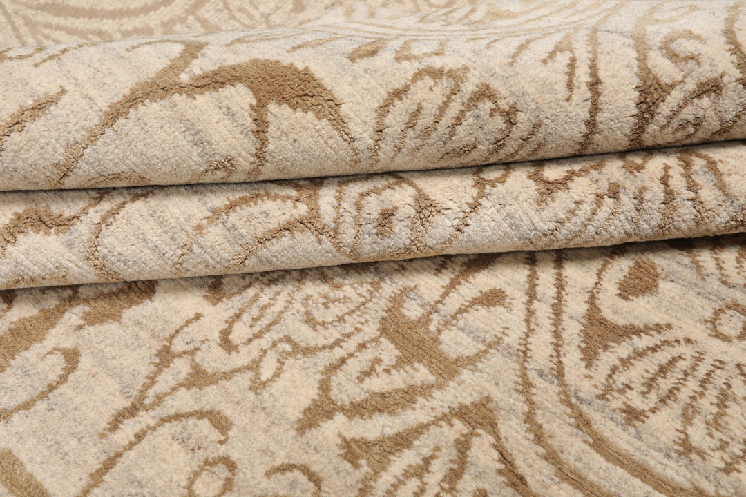 Celeste Rugs  10'x13'9" Beige Hand-Knotted Tibetan Wool & Silk Transitional Oriental Area Rug