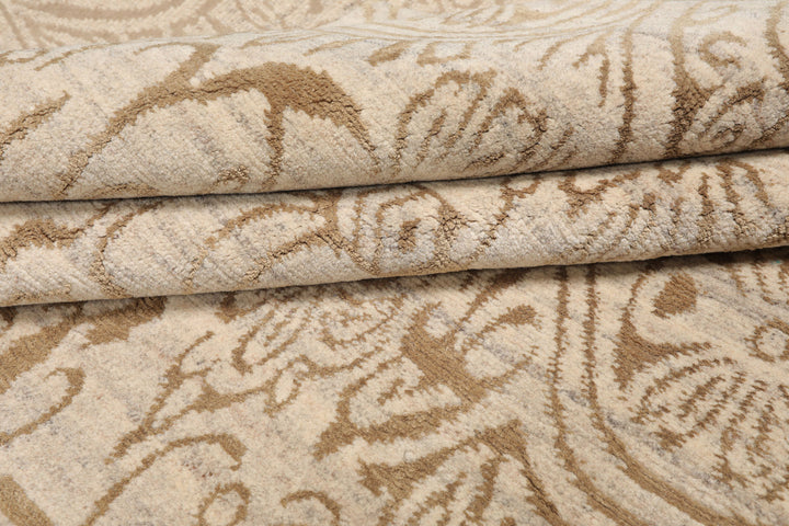 Celeste Rugs  10'x13'9" Beige Hand-Knotted Tibetan Wool & Silk Transitional Oriental Area Rug