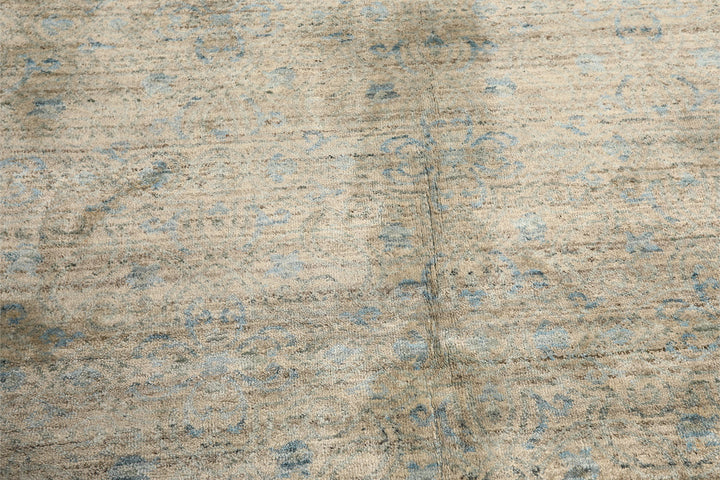 8x10 Beige, Gray, Aqua Color Hand Loomed Oushak Wool &amp; Bamboo Silk Transitional Oriental Rug