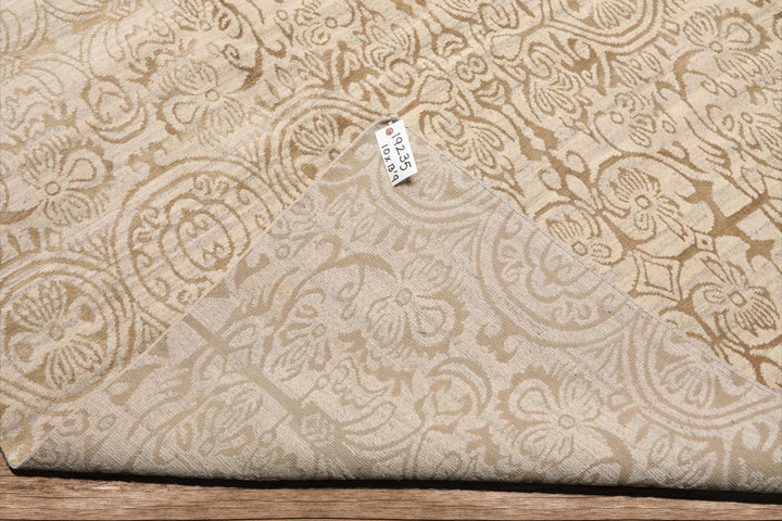 Celeste Rugs  10'x13'9" Beige Hand-Knotted Tibetan Wool & Silk Transitional Oriental Area Rug