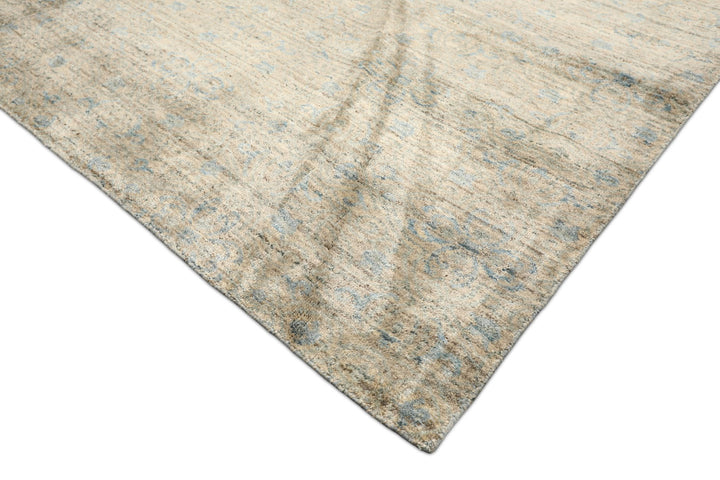 8x10 Beige, Gray, Aqua Color Hand Loomed Oushak Wool &amp; Bamboo Silk Transitional Oriental Rug