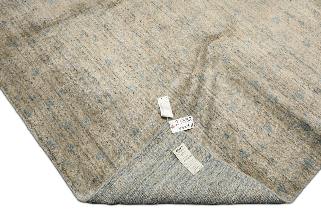 8x10 Beige, Gray, Aqua Color Hand Loomed Oushak Wool &amp; Bamboo Silk Transitional Oriental Rug