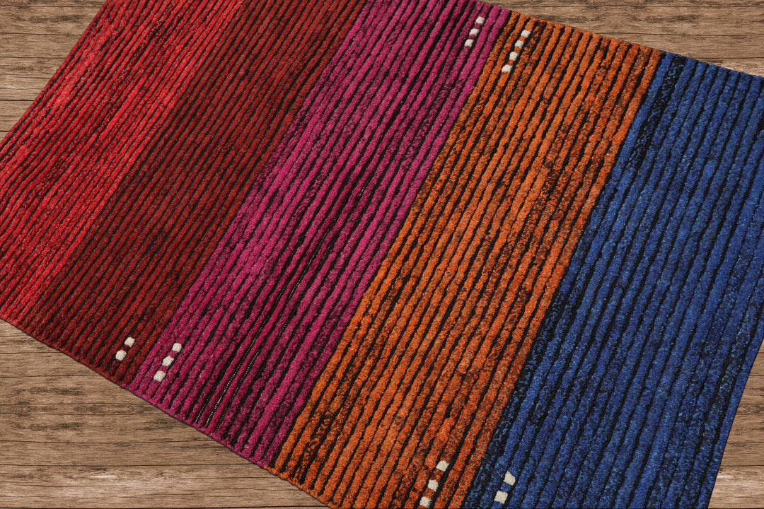 Celeste Rugs  Tufenkian 3'3''x5' Orange Hand-Knotted Tibetan Wool Modern Oriental Area Rug