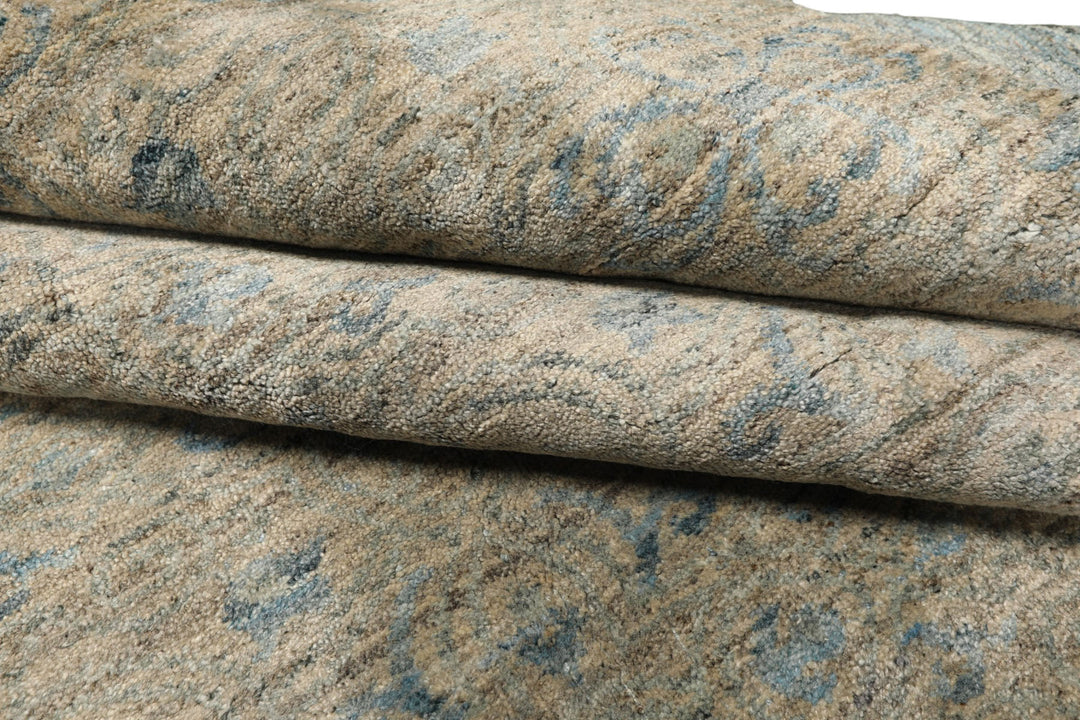 8x10 Beige, Gray, Aqua Color Hand Loomed Oushak Wool &amp; Bamboo Silk Transitional Oriental Rug