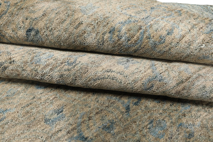 8x10 Beige, Gray, Aqua Color Hand Loomed Oushak Wool &amp; Bamboo Silk Transitional Oriental Rug