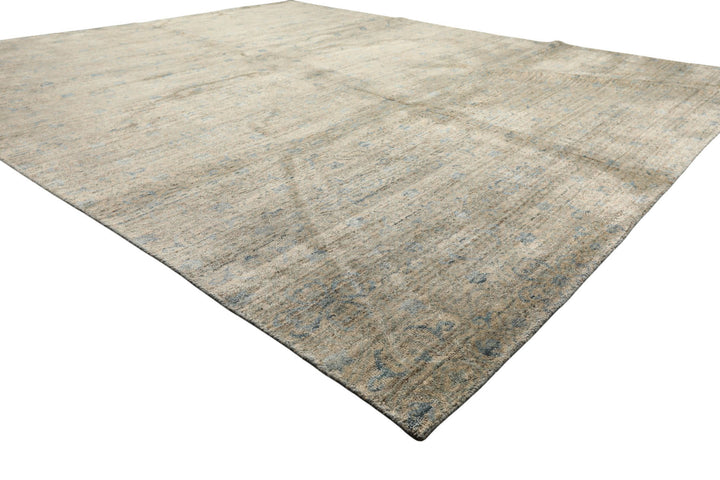 8x10 Beige, Gray, Aqua Color Hand Loomed Oushak Wool &amp; Bamboo Silk Transitional Oriental Rug