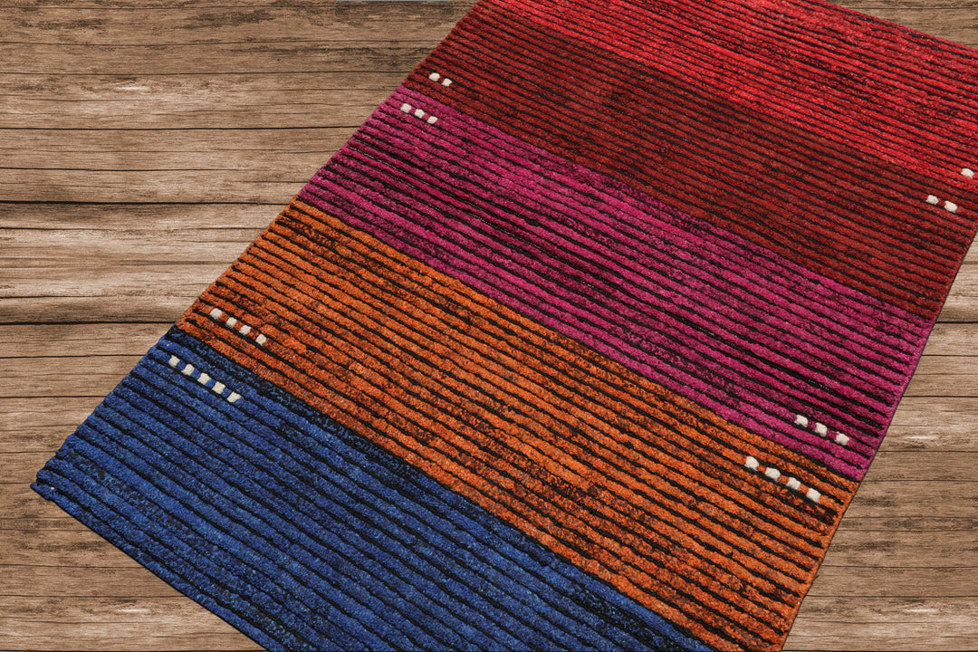 Celeste Rugs  Tufenkian 3'3''x5' Orange Hand-Knotted Tibetan Wool Modern Oriental Area Rug