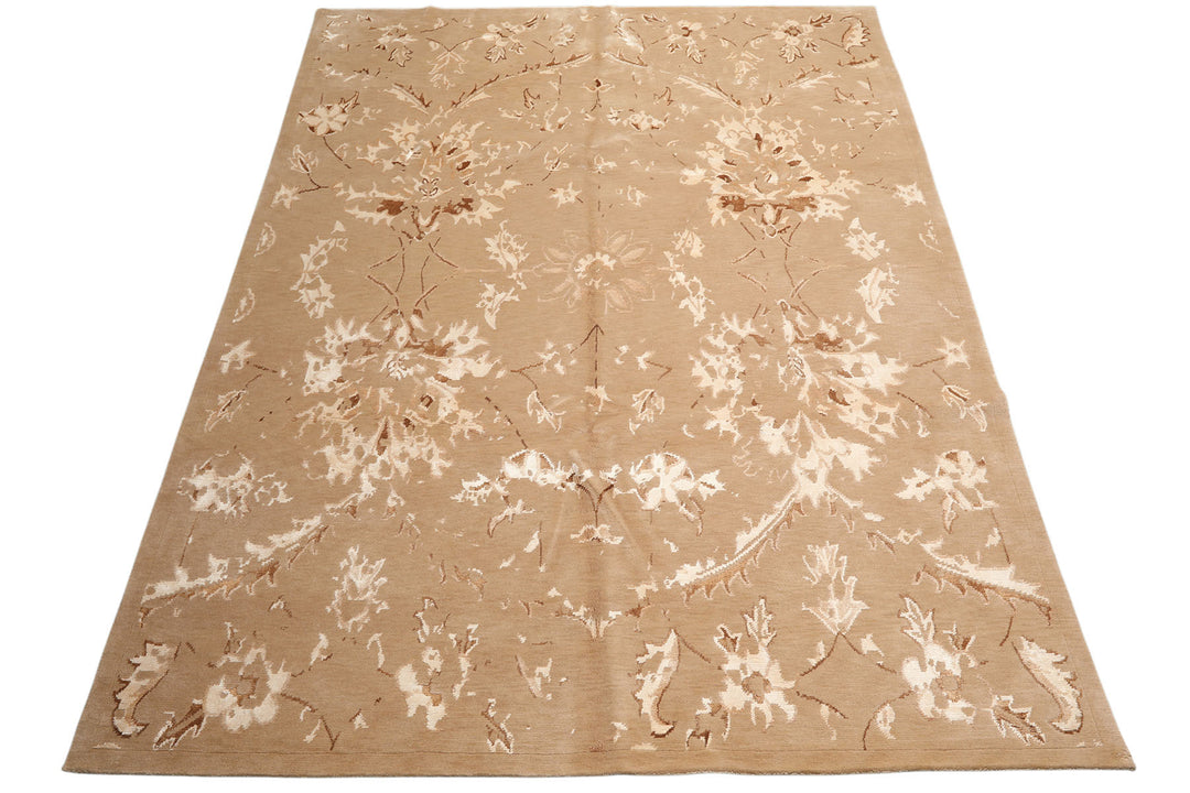 8x11 Beige, Tan, Ivory Color Hand Knotted Tibetan Wool &amp; Bamboo Silk Transitional Oriental Rug