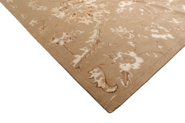 8x11 Beige, Tan, Ivory Color Hand Knotted Tibetan Wool &amp; Bamboo Silk Transitional Oriental Rug