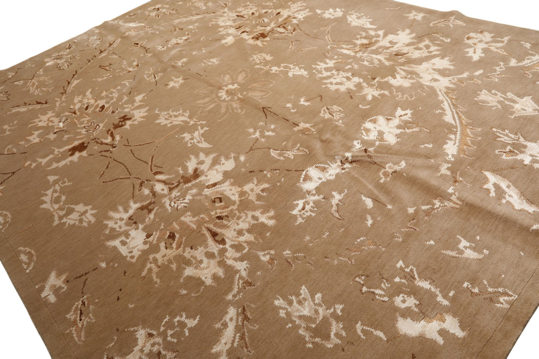 8x11 Beige, Tan, Ivory Color Hand Knotted Tibetan Wool &amp; Bamboo Silk Transitional Oriental Rug