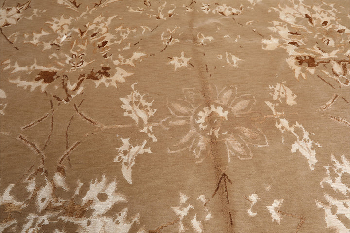 8x11 Beige, Tan, Ivory Color Hand Knotted Tibetan Wool &amp; Bamboo Silk Transitional Oriental Rug