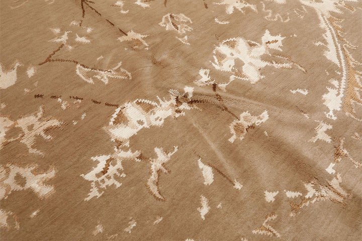 8x11 Beige, Tan, Ivory Color Hand Knotted Tibetan Wool &amp; Bamboo Silk Transitional Oriental Rug