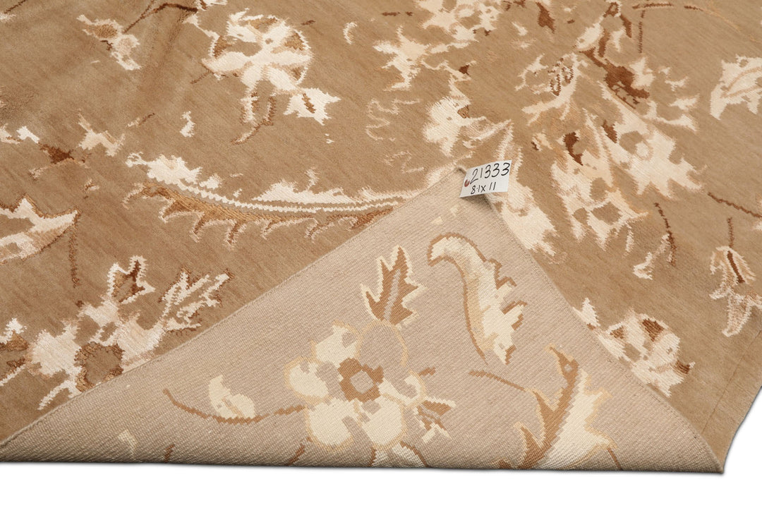 8x11 Beige, Tan, Ivory Color Hand Knotted Tibetan Wool &amp; Bamboo Silk Transitional Oriental Rug