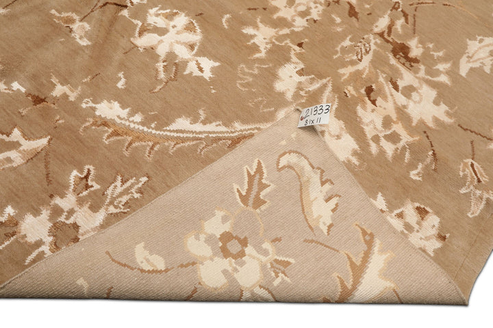8x11 Beige, Tan, Ivory Color Hand Knotted Tibetan Wool &amp; Bamboo Silk Transitional Oriental Rug