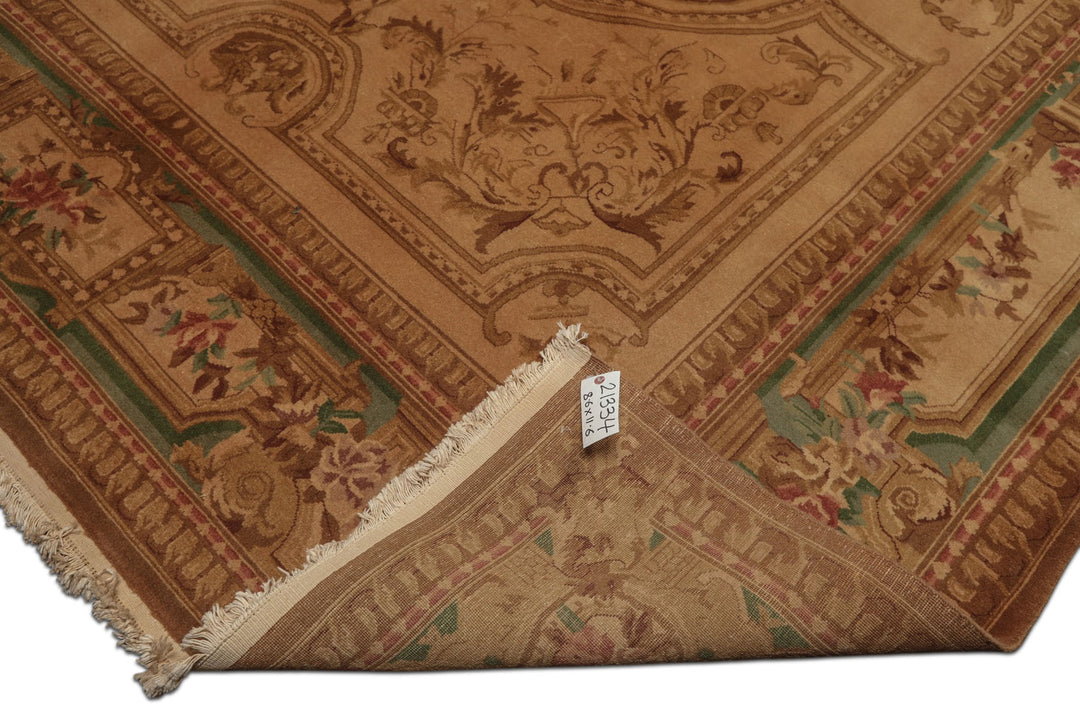8x11 Tan, Rose, Brown Color Hand Knotted French Aubusson Savonnerie Wool Traditional Oriental Rug