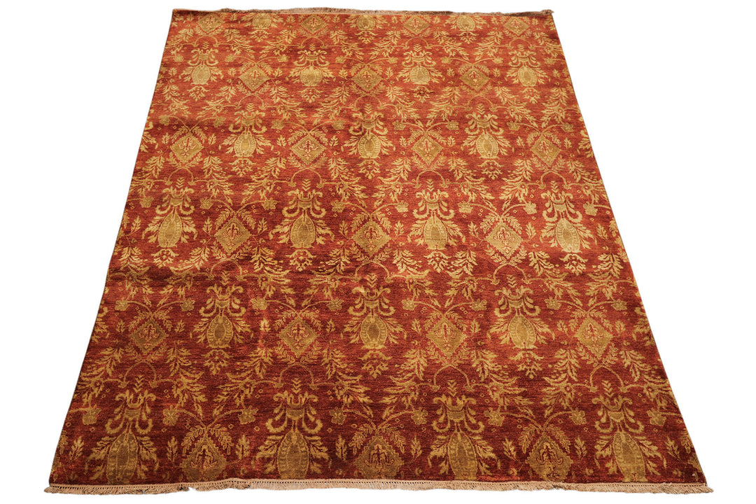 Multi Size Burnt Orange Gold Color Hand Knotted Agra Wool Transitional Oriental Rug