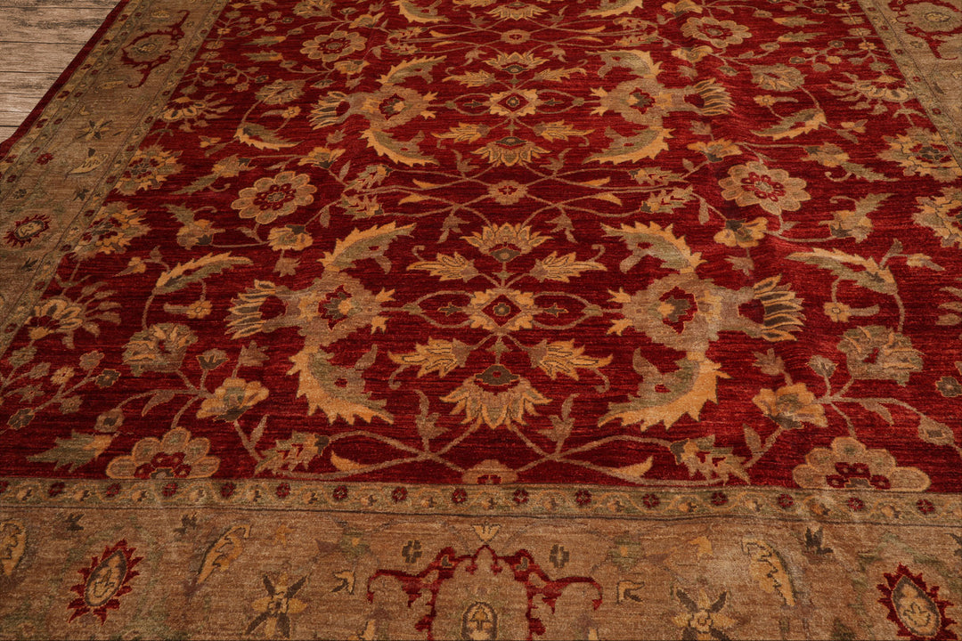 Celeste Rugs  12'x15'9" Red Traditional Peshawar Mahal Hand Knotted 200 KPSI Wool Oriental Area Rug