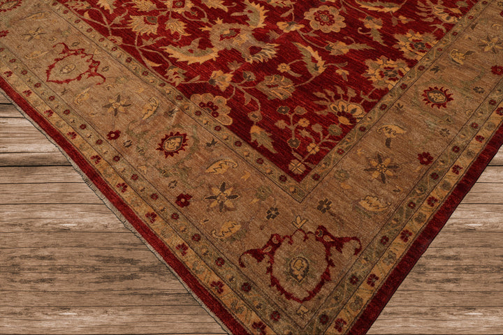 Celeste Rugs  12'x15'9" Red Traditional Peshawar Mahal Hand Knotted 200 KPSI Wool Oriental Area Rug