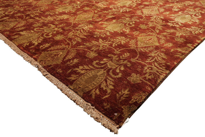 Multi Size Burnt Orange Gold Color Hand Knotted Agra Wool Transitional Oriental Rug