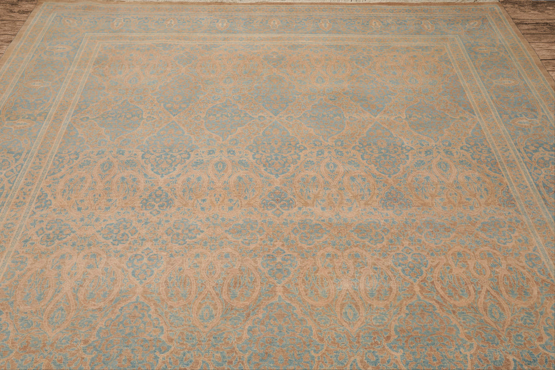 8x10 Beige, Tan, Aqua Color Hand Knotted Pak Persian 100% Wool Traditional Oriental Rug