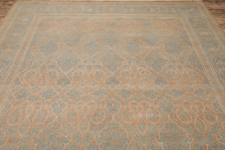 8x10 Beige, Tan, Aqua Color Hand Knotted Pak Persian 100% Wool Traditional Oriental Rug