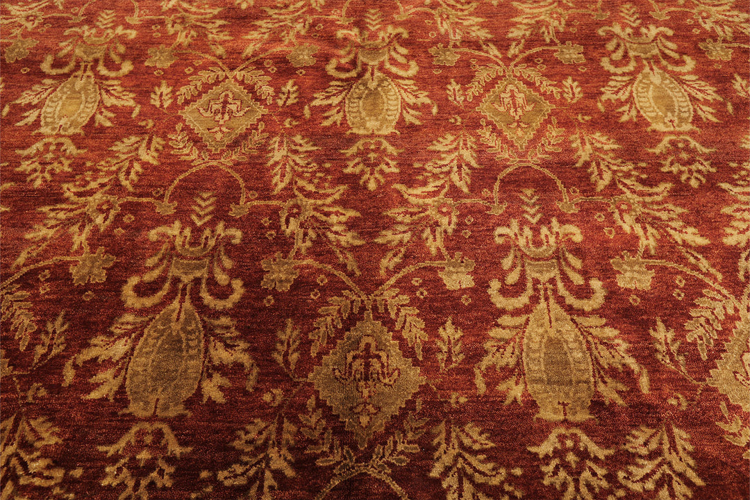 Multi Size Burnt Orange Gold Color Hand Knotted Agra Wool Transitional Oriental Rug