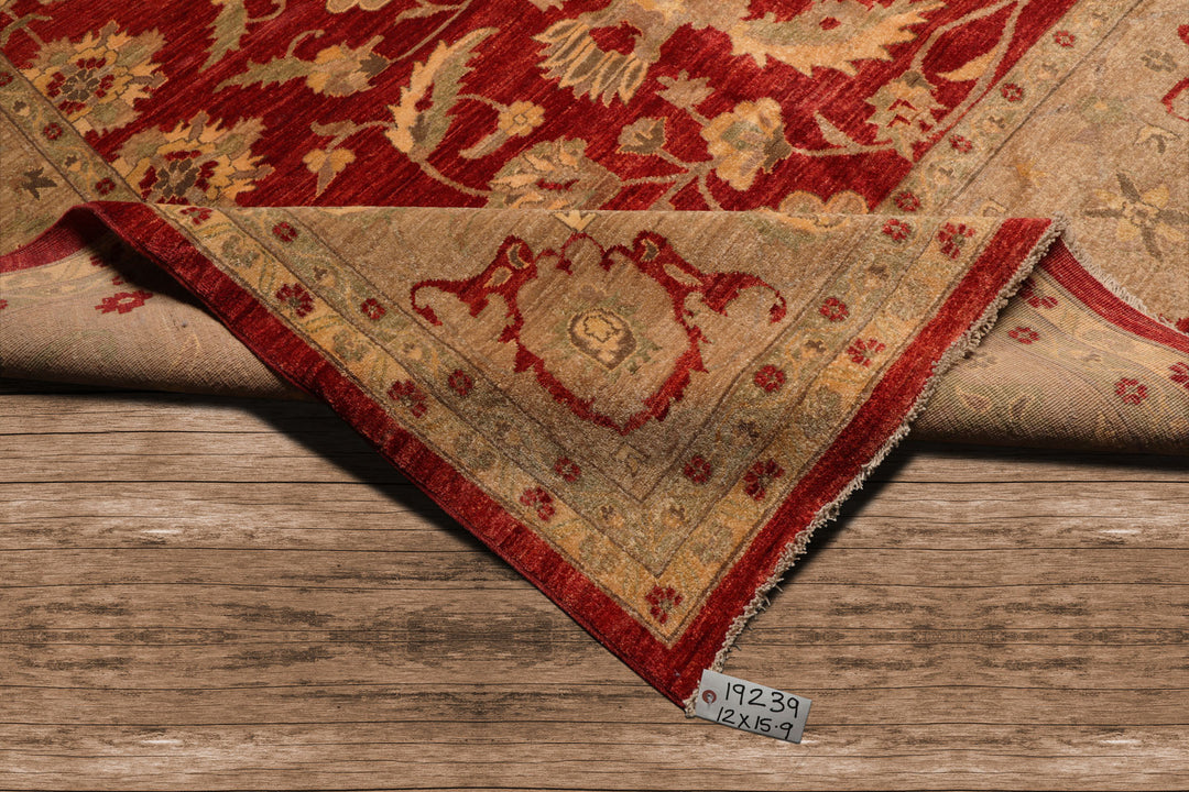 Celeste Rugs  12'x15'9" Red Traditional Peshawar Mahal Hand Knotted 200 KPSI Wool Oriental Area Rug