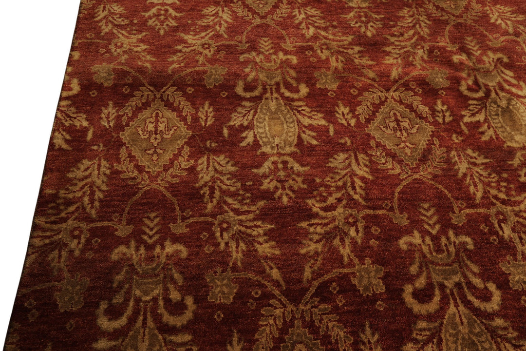 Multi Size Burnt Orange Gold Color Hand Knotted Agra Wool Transitional Oriental Rug