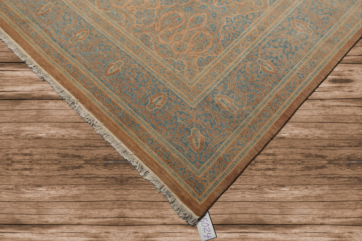 8x10 Beige, Tan, Aqua Color Hand Knotted Pak Persian 100% Wool Traditional Oriental Rug