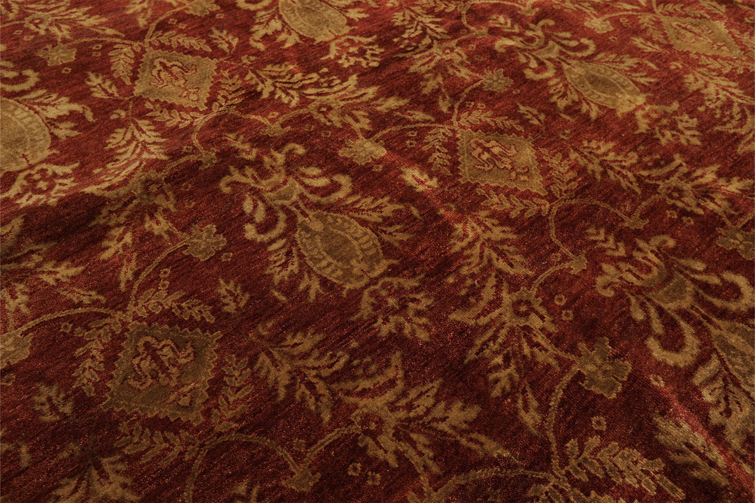 Multi Size Burnt Orange Gold Color Hand Knotted Agra Wool Transitional Oriental Rug
