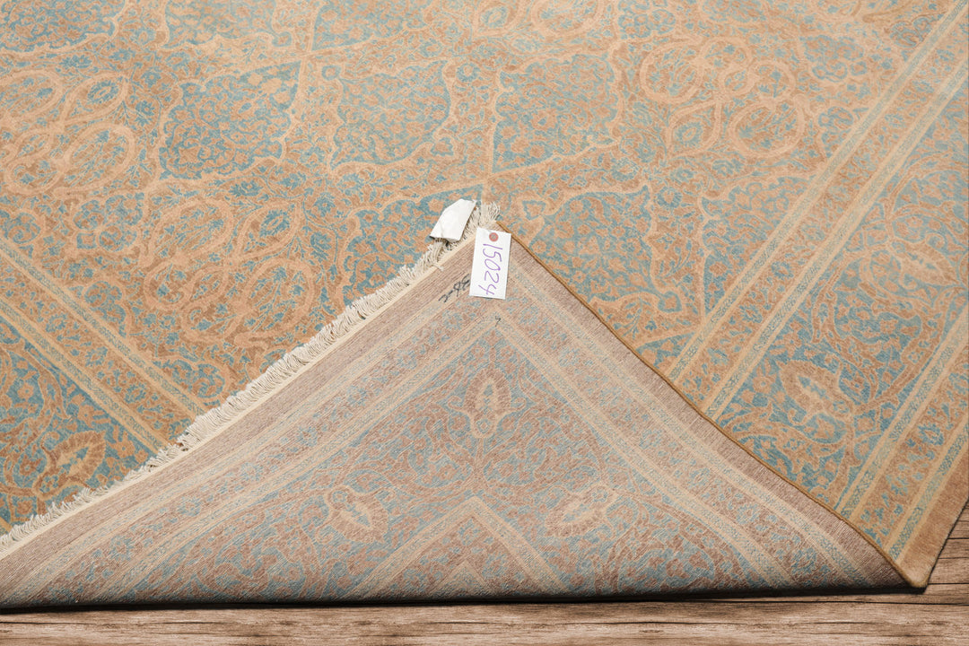 8x10 Beige, Tan, Aqua Color Hand Knotted Pak Persian 100% Wool Traditional Oriental Rug