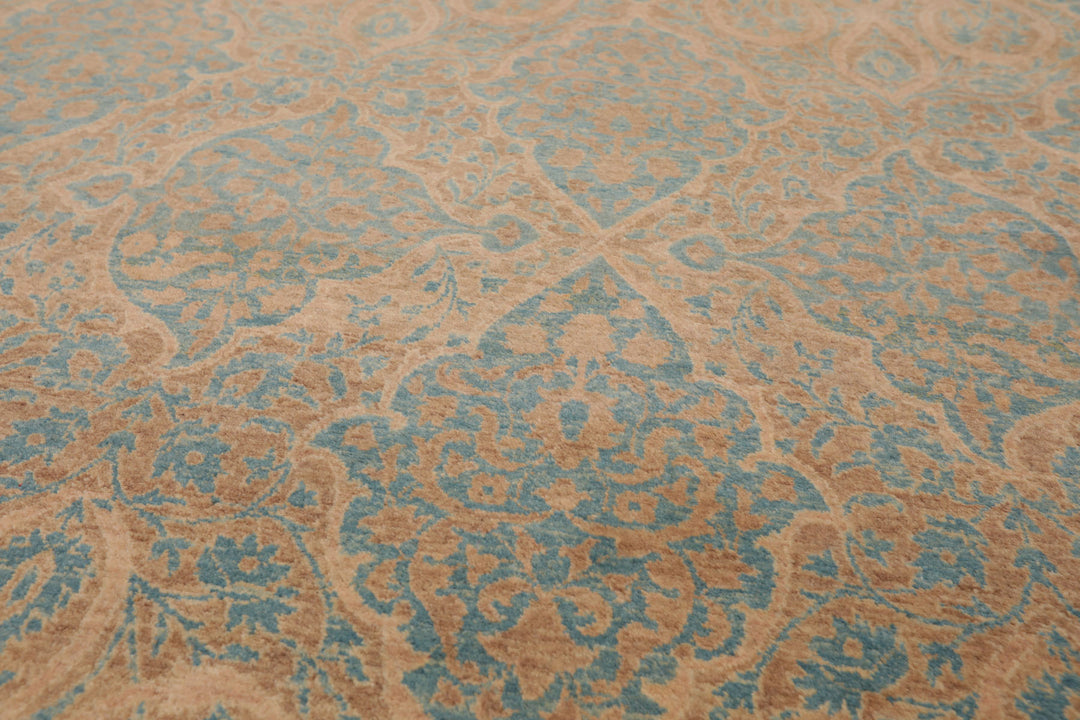 8x10 Beige, Tan, Aqua Color Hand Knotted Pak Persian 100% Wool Traditional Oriental Rug