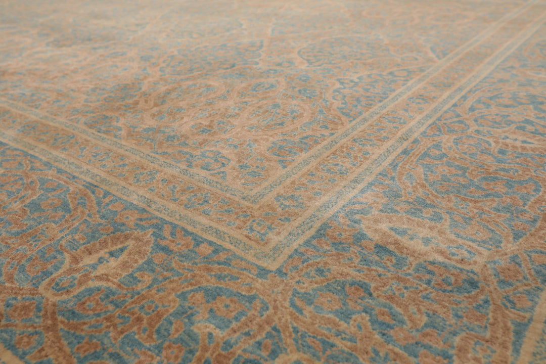 8x10 Beige, Tan, Aqua Color Hand Knotted Pak Persian 100% Wool Traditional Oriental Rug