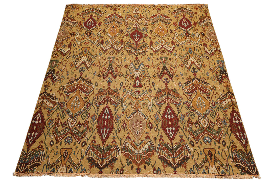 8x10 Light Gold, Rust, Sage Color Hand Knotted Soumak Wool Traditional Oriental Rug