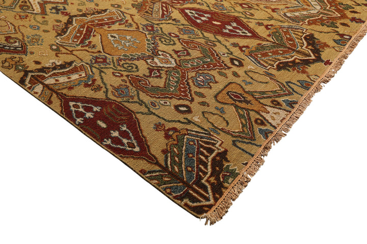 8x10 Light Gold, Rust, Sage Color Hand Knotted Soumak Wool Traditional Oriental Rug