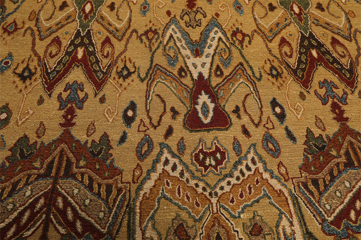 8x10 Light Gold, Rust, Sage Color Hand Knotted Soumak Wool Traditional Oriental Rug