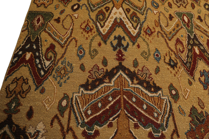 8x10 Light Gold, Rust, Sage Color Hand Knotted Soumak Wool Traditional Oriental Rug