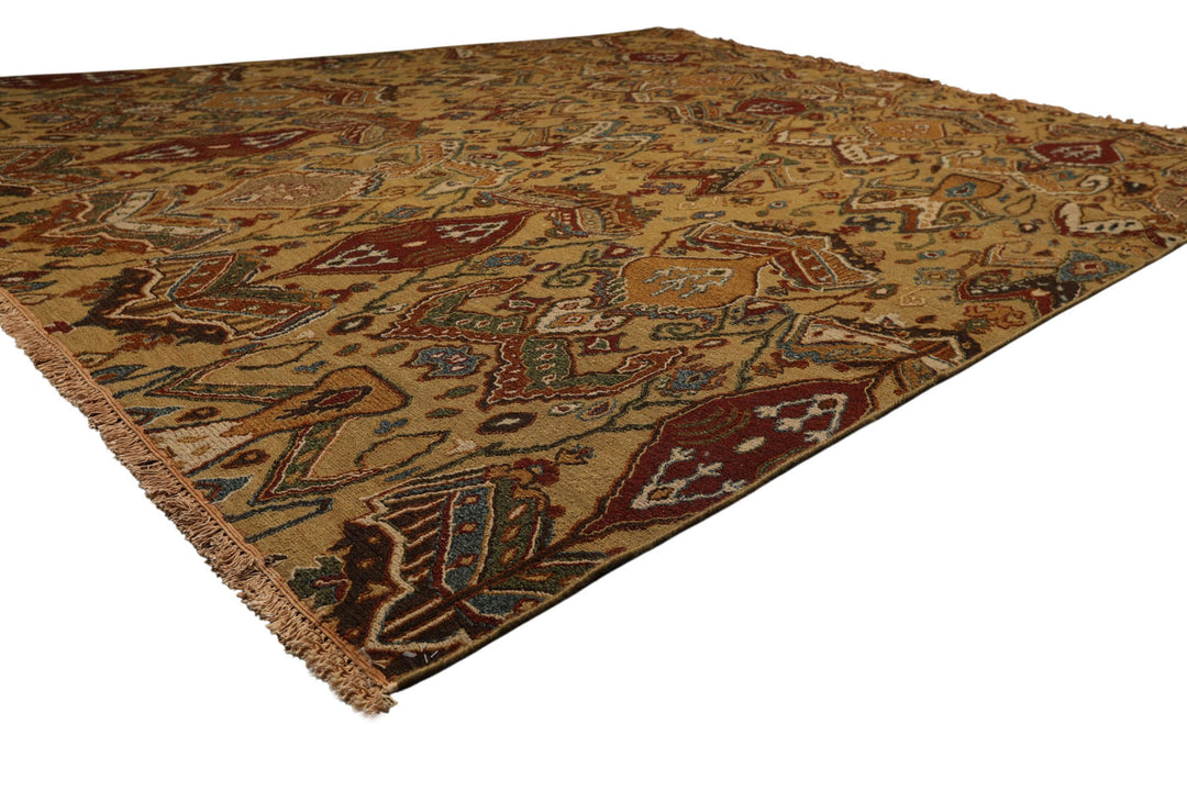 8x10 Light Gold, Rust, Sage Color Hand Knotted Soumak Wool Traditional Oriental Rug