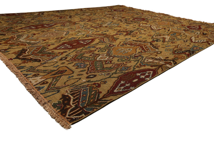 8x10 Light Gold, Rust, Sage Color Hand Knotted Soumak Wool Traditional Oriental Rug