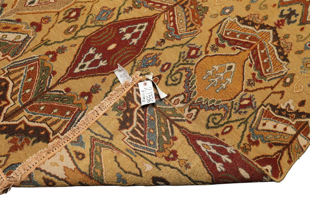 8x10 Light Gold, Rust, Sage Color Hand Knotted Soumak Wool Traditional Oriental Rug