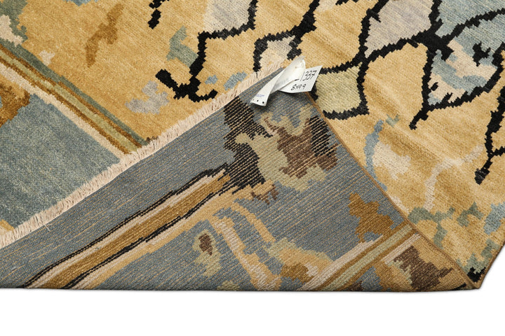 8x10 Light Gold, Aqua, Black Color Hand Knotted Oushak Wool Modern &amp; Contemporary Oriental Rug