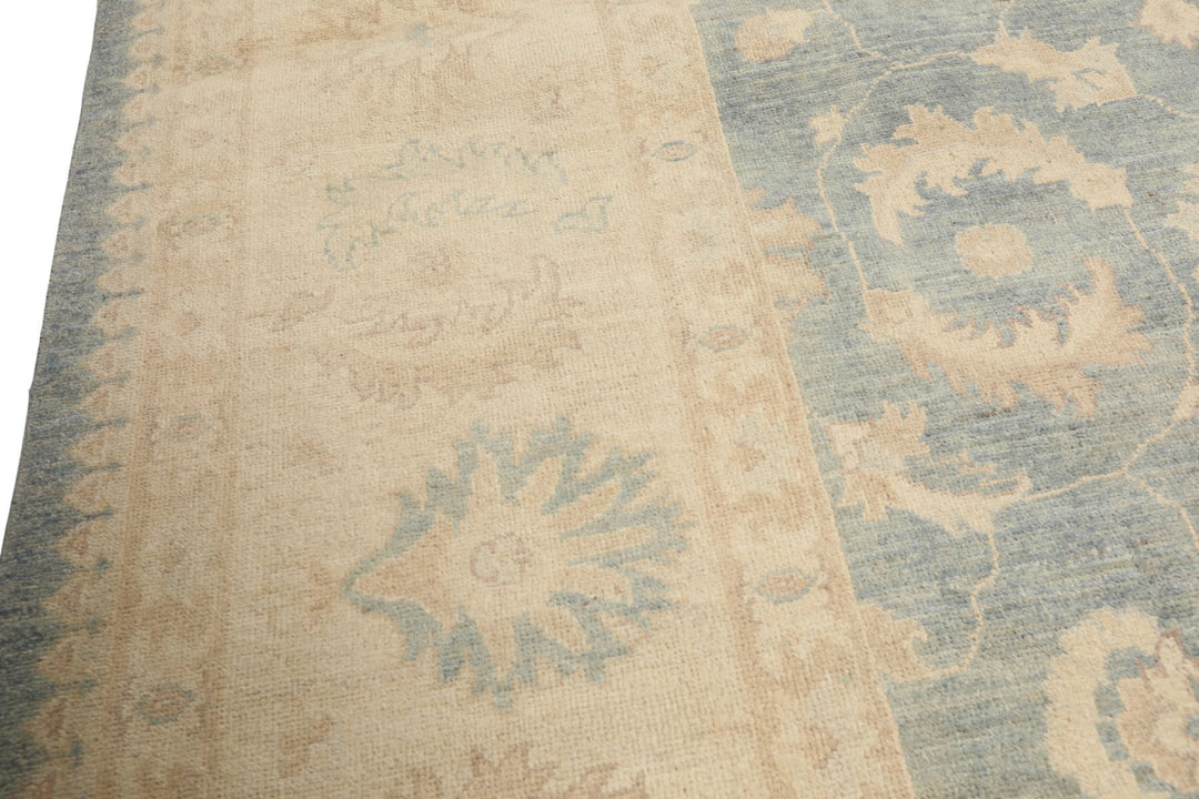 9x12 Aqua, Ivory, Tan Color Hand Knotted Chobi Peshawar Wool Traditional Oriental Rug