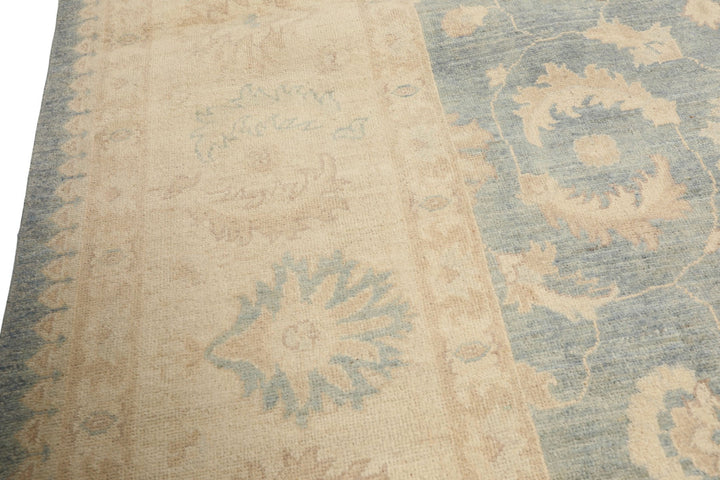 9x12 Aqua, Ivory, Tan Color Hand Knotted Chobi Peshawar Wool Traditional Oriental Rug