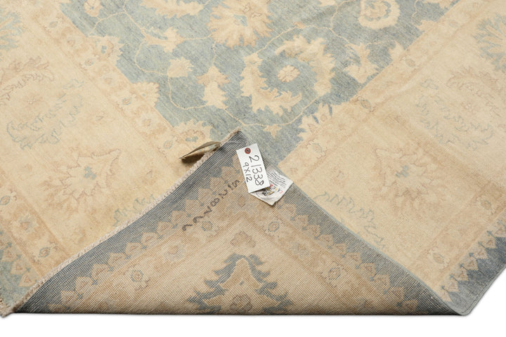 9x12 Aqua, Ivory, Tan Color Hand Knotted Chobi Peshawar Wool Traditional Oriental Rug