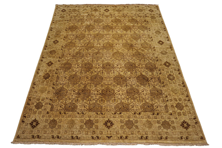 9x12 Light Gold, Tan, Brown Color Hand Knotted Agra Wool Transitional Oriental Rug